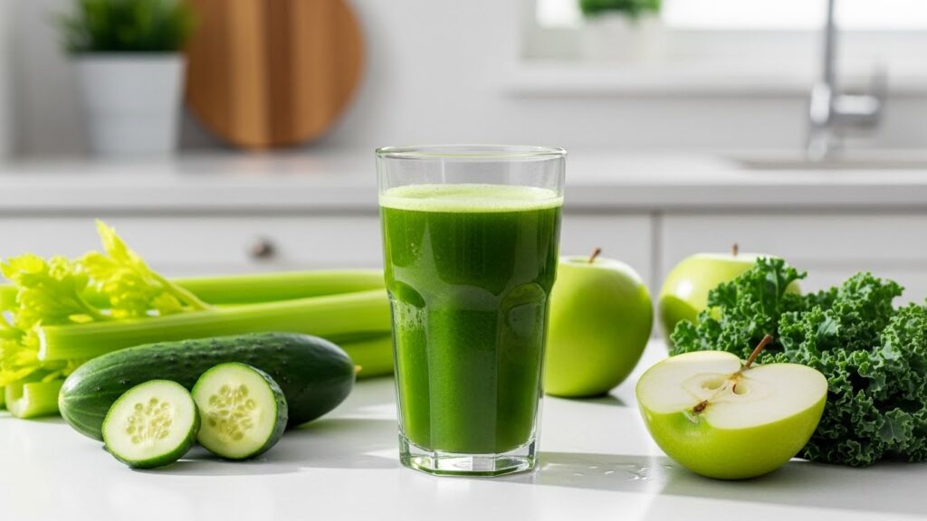 Mean Green Juice Recipe used as a healthy meal replacement to support natural weight loss and reduce sugar cravings.