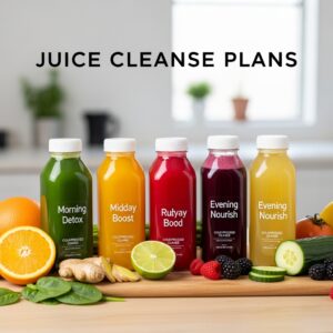 A detailed schedule of juice cleanse plans including 3-day and 7-day detox programs for beginners"